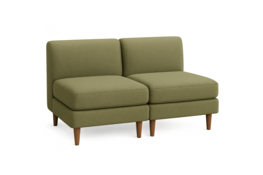 Modern loveseat in olive green fabric isolated on a transparent background - Powered by Adobe