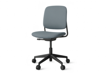 Ergonomic office chair with blue upholstery isolated on transparent background.
