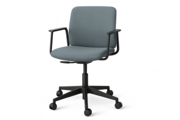 Ergonomic gray office chair isolated on transparent background, swivel seating