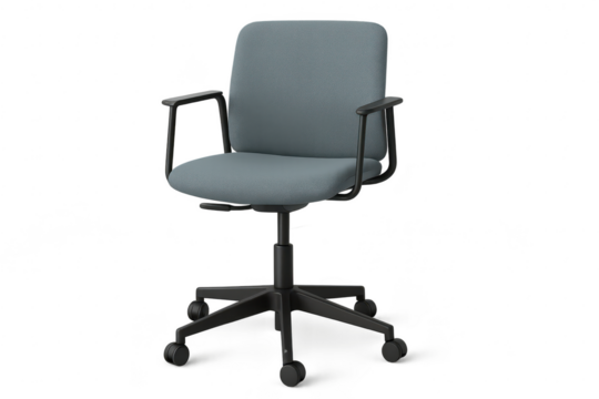 Ergonomic gray office chair isolated on transparent background, swivel seating - Powered by Adobe