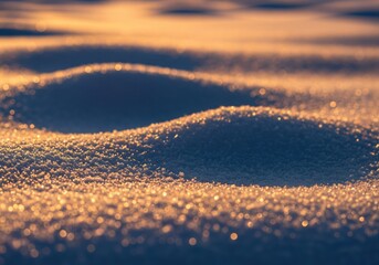 Close-up of Sparkling Snow in Golden Sunlight Winter's Natural Beauty