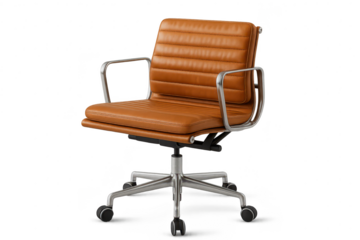 Modern brown leather office chair isolated on transparent background studio shot