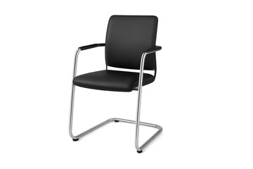 Black leather office chair isolated on a transparent background, modern design