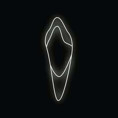 Neon sign representing female genitalia glowing on black background