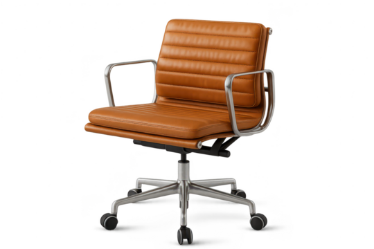 Modern brown leather office chair isolated on transparent background studio shot