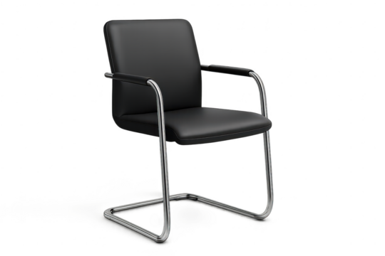 Modern black office chair isolated on transparent background for easy editing.