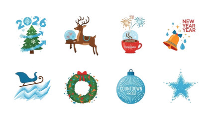 Holiday Elements Collage: A festive collection of holiday themed digital elements, ideal for greeting cards, invitations, or seasonal content.