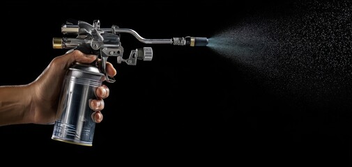 The Spray Gun Emitting Fine Mist Spray Over Black Background for Creative Photography