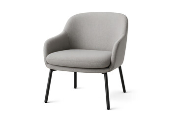 Elegant grey armchair with black metal legs isolated on transparent background