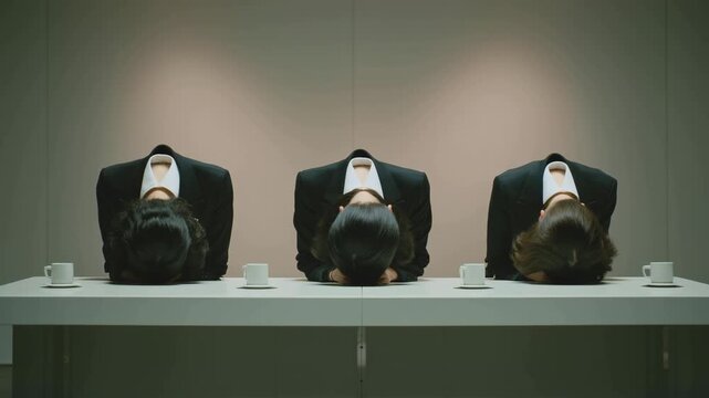 女性が記者会見で謝罪する姿