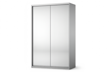 Modern white wardrobe with sliding doors isolated on transparent background