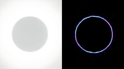 Conceptual image of duality depicting a pure white circle versus a mysterious dark void with light rim