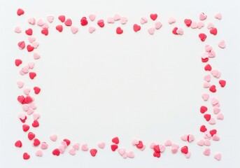 Sweet Valentine's Frame Pink and Red Heart Sprinkles on White