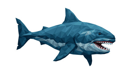 Fototapeta premium Geometric low poly shark on white background with sharp details