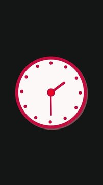 Simple Red and White Analog Clock Face with Dark Background time dial.Digital-style red and white clock face on dark background, optimized for mobile video.