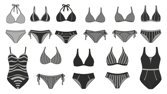 Chic swimwear collection showcasing modern bikini and one-piece designs for summer vacation style guide, perfect for fashion blogs and retail catalogs