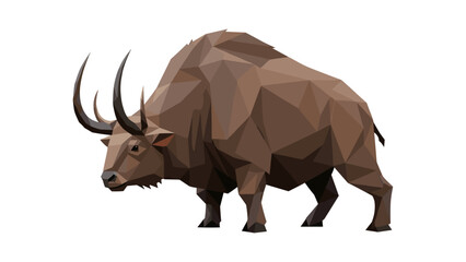 Obraz premium Geometric polygonal bison with horns in minimalist style on white background