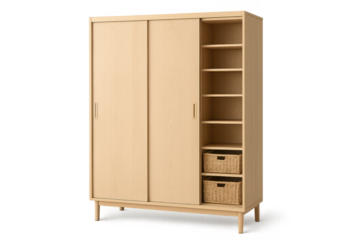 Wooden wardrobe with sliding doors isolated on a transparent background image