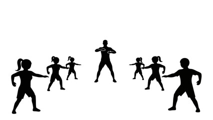Energetic fitness class workout silhouette with instructor, promoting healthy lifestyle and group activity, perfect for gym and health advertisements