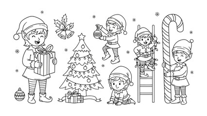 Whimsical Holiday Cheer: Playful elves busily decorate and prepare for a festive Christmas celebration, showcasing the magic and merriment of the holiday season. © FARHANA