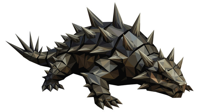 Low poly spiked dinosaur creature with geometric design and dark tones