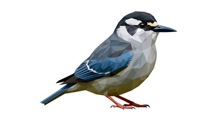 Geometric bird design with low poly art style on white background