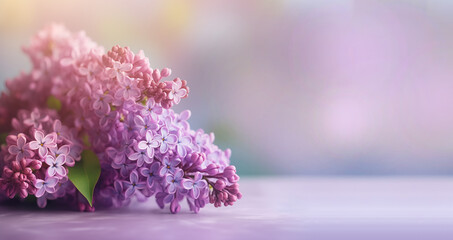 Beautiful Pink and Purple Lilac Flowers on Soft Pastel Background