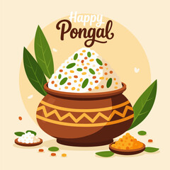 Pongal pots festive dishes, vector art illustration.