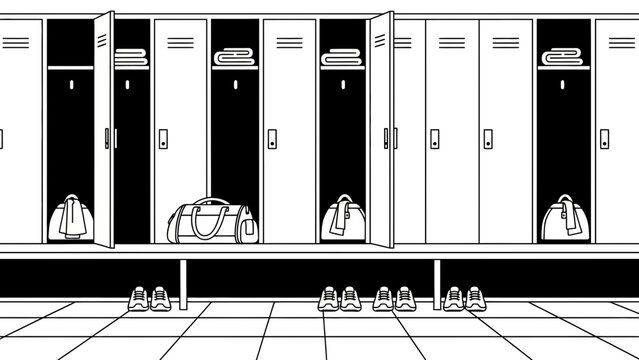 Contemporary locker room scene featuring athletic bags and towels, perfect for fitness, health, or school themed projects, original vector graphics design