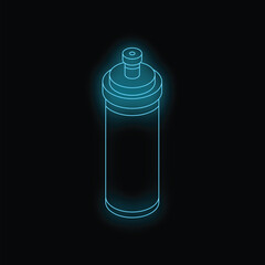 Blue neon sports bottle icon is glowing on a black background