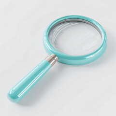 Turquoise magnifying glass on white background for search and investigation