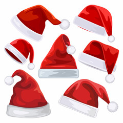 Red Santa Hat Vector with Fluffy White Trim