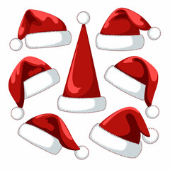 Red Santa Hat Vector with Fluffy White Trim