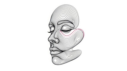 Abstract black and white line art portrait of a woman s face with closed eyes