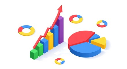 Colorful isometric business charts and graphs isolated on white background isolated on transparent background