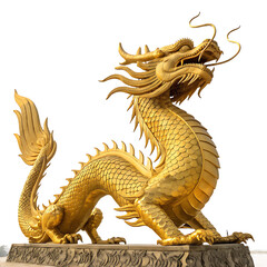 Obraz premium A golden chinese dragon statue with intricate scales and a majestic pose against a dark background