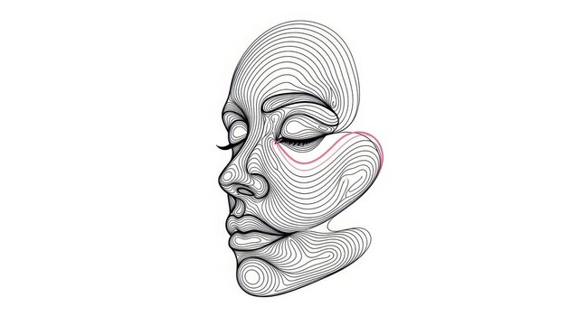 Abstract black and white line art portrait of a woman s face with closed eyes - Powered by Adobe