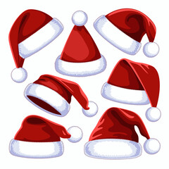 Red Santa Hat Vector with Fluffy White Trim