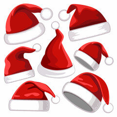 Red Santa Hat Vector with Fluffy White Trim