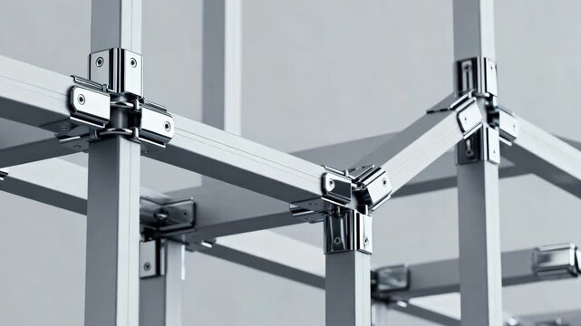 Medium shot showing flexible modular frames connected with quickrelease fasteners emphasizing seamless transformation for future customization