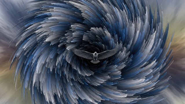 Majestic eagle soaring through a swirling vortex of blue and grey abstract energy