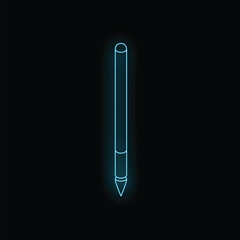 Obraz premium Neon blue stylus touchscreen pen is glowing on a black background