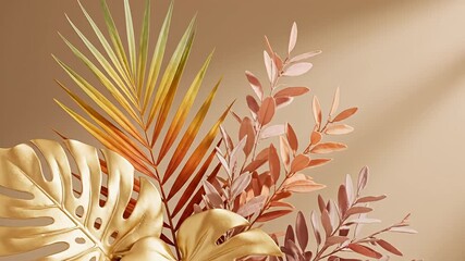 Tropical leaves in warm tones with sunlight. - Powered by Adobe