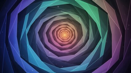 Vibrant geometric tunnel with a bright light at the end