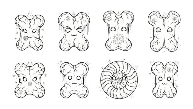 Animated Bone Designs: A collection of quirky bone-shaped designs, each with unique facial expressions and intricate patterns. These whimsical illustrations offer a playful take on anatomy.