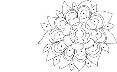 Black and white outline drawing of a detailed floral mandala pattern for coloring book page