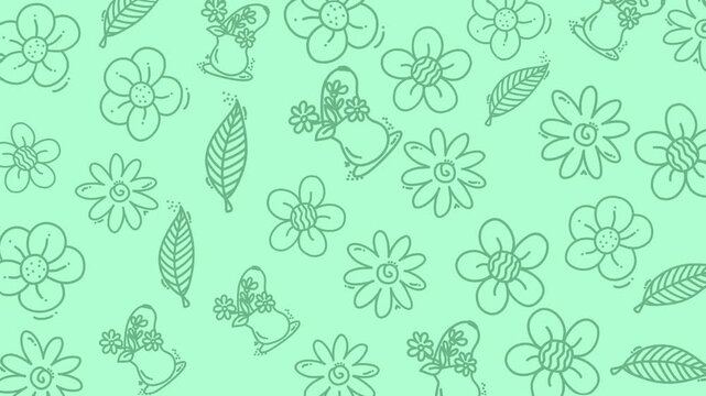 Agricultural pattern with green flowers, leaves, and vases for designs related to nature, gardening, farming, or springthemed projects. Versatile and vibrant botanical illustration.
