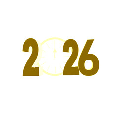 New Year 2026 Text With Clock Isolated On Transparent Background