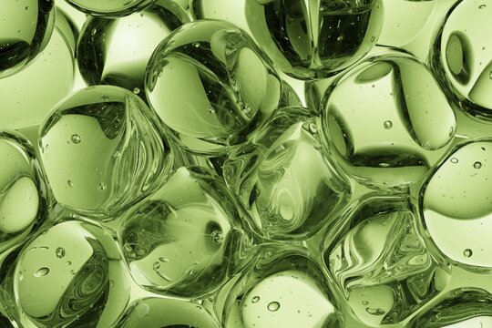Luminous green glass spheres in close-up with internal air bubbles, suited for eco-friendly branding, wellness visuals, and fresh modern abstract design projects
