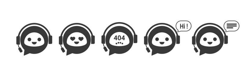 Friendly Cartoon Chatbot Character with Headset and Speech Bubbles for Customer Support and Virtual Assistant Design
